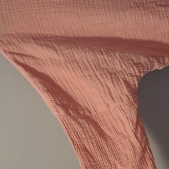 American Eagle Cotton Gauzy Peach Button-up Long Sleeve Oversized Shirt Wmns M - Picture 3 of 13